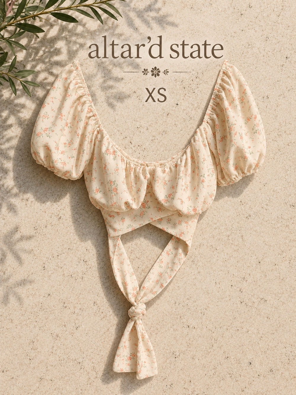 Altar'd State White Floral Off-Shoulder Puff Sleeve Top Size XS